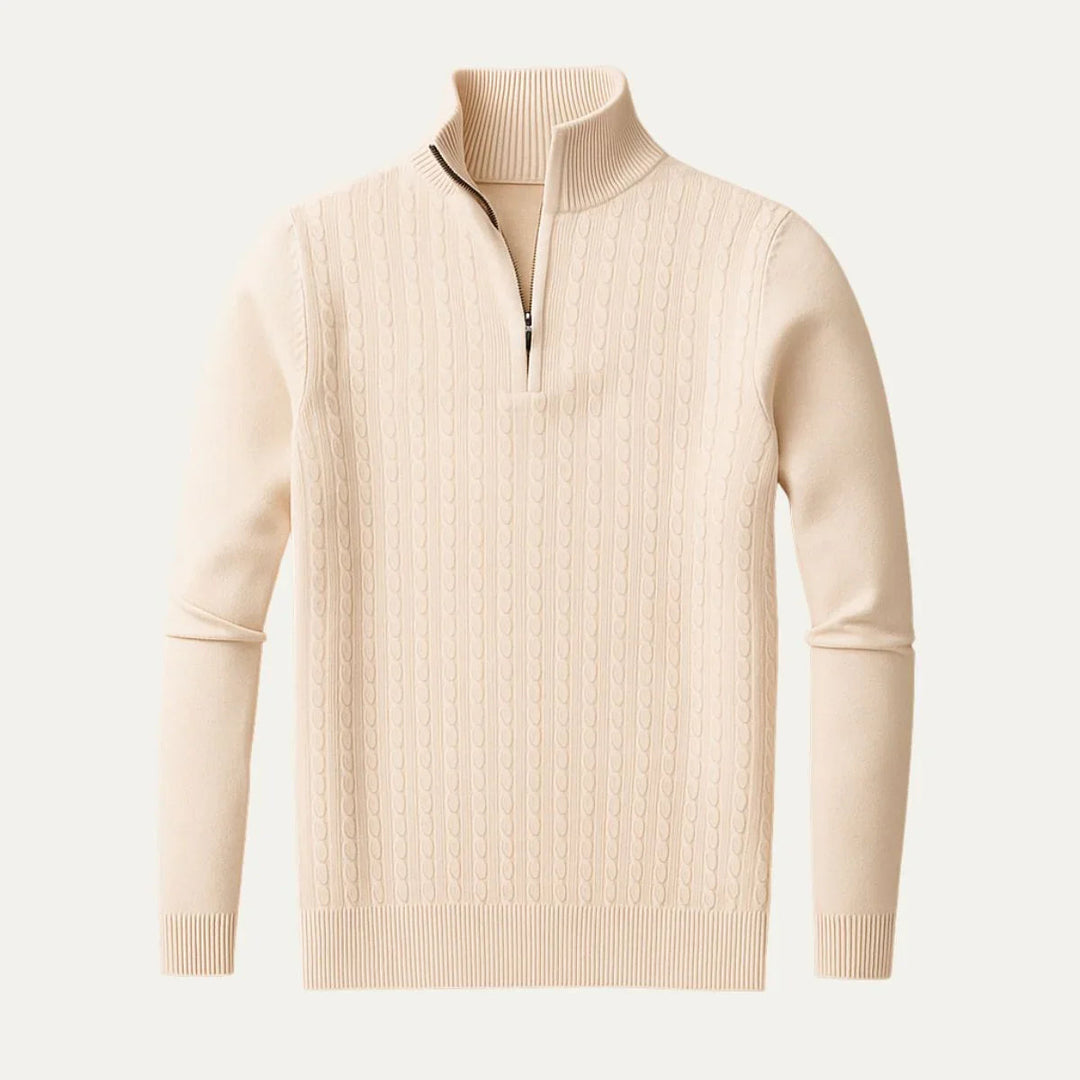"Herrtröja i merinoull med halv dragkedja, elegant design, mörkgrå färg, perfekt för stil och komfort."