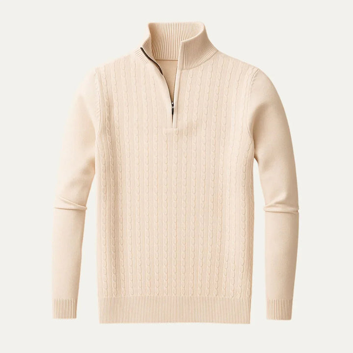 "Herrtröja i merinoull med halv dragkedja, elegant design, mörkgrå färg, perfekt för stil och komfort."