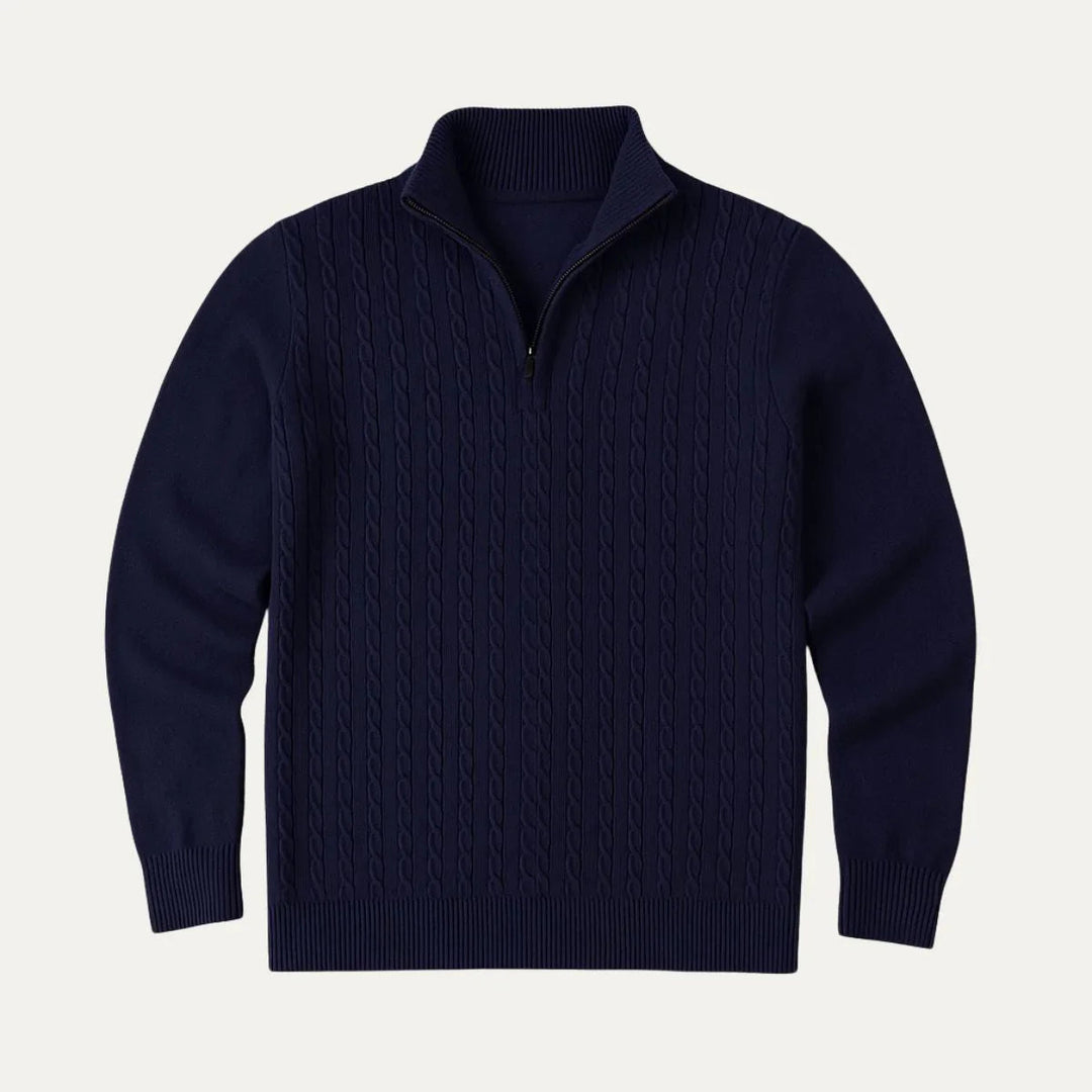 "Herrtröja i merinoull med halv dragkedja, elegant design, mörkgrå färg, perfekt för stil och komfort."