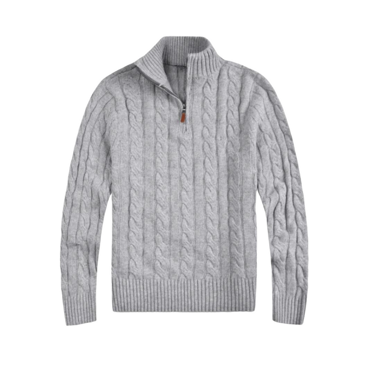 "Herrtröja med halv dragkedja i grått, mjuk och avslappnad passform, perfekt för modern och stilren look"