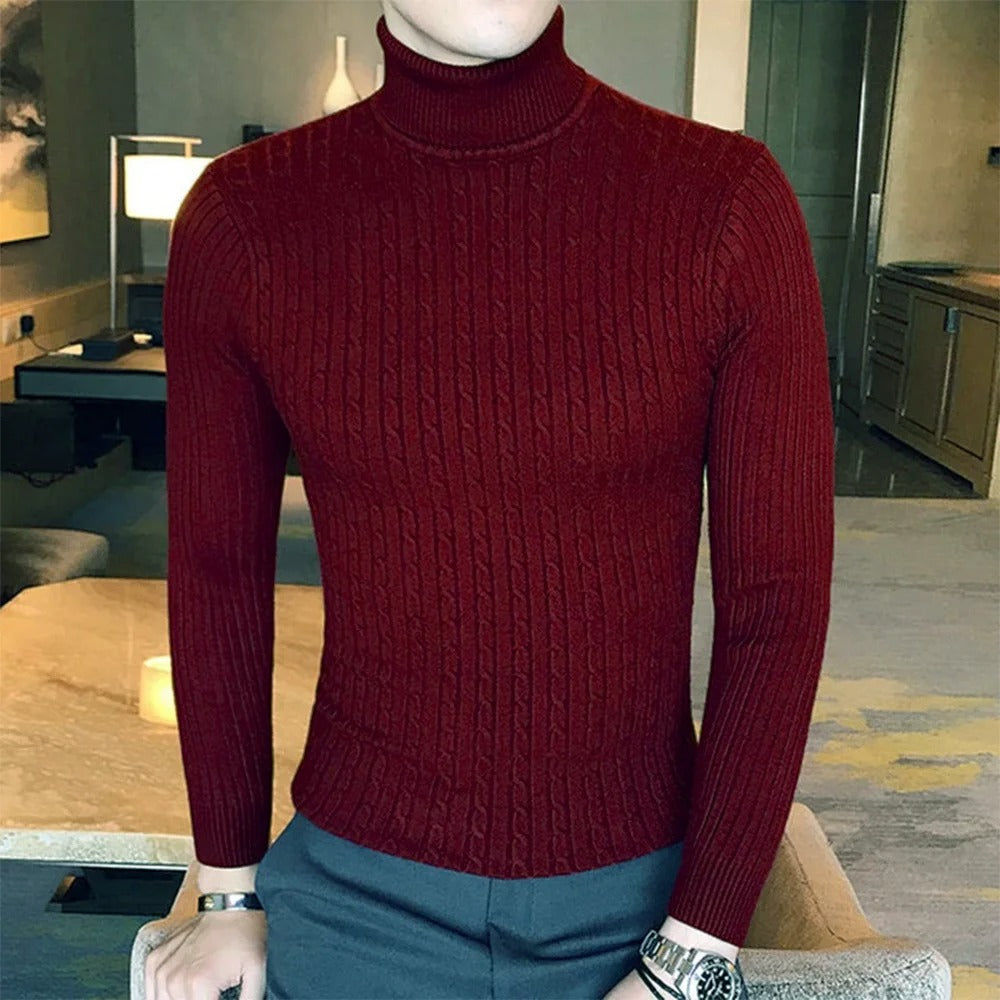 "Höghalsad herrulltröja i grått, turtleneck, tidlös design, varm och bekväm för vinterstil och komfort."