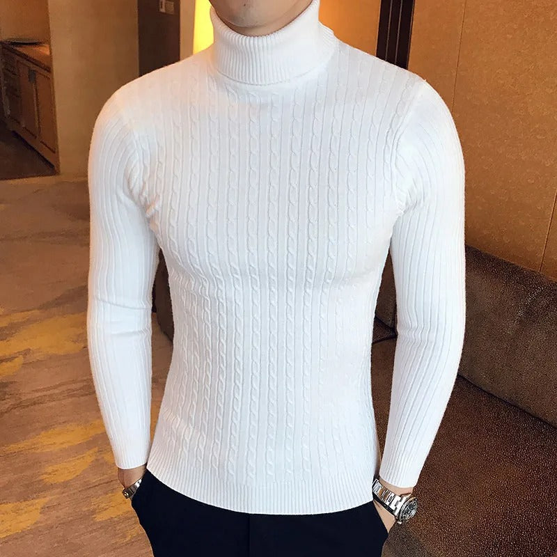 "Höghalsad herrulltröja i grått, turtleneck, tidlös design, varm och bekväm för vinterstil och komfort."