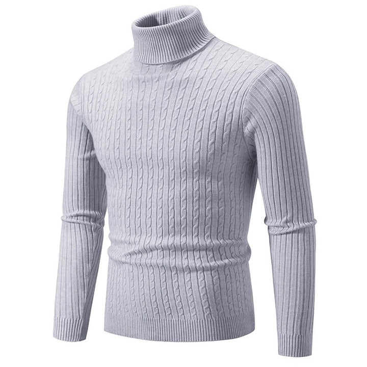 "Höghalsad herrulltröja i grått, turtleneck, tidlös design, varm och bekväm för vinterstil och komfort."