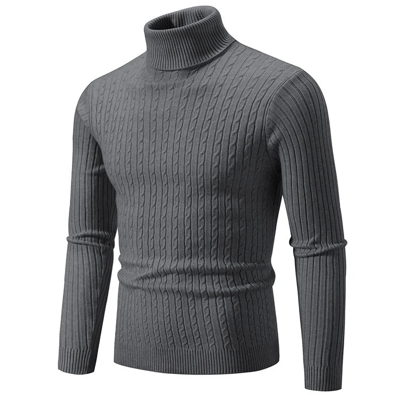 "Höghalsad herrulltröja i grått, turtleneck, tidlös design, varm och bekväm för vinterstil och komfort."