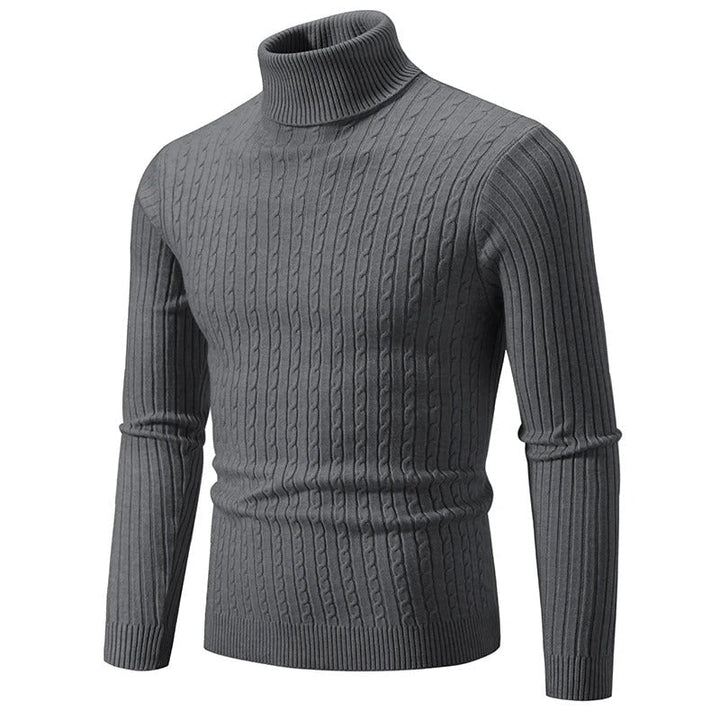 "Höghalsad herrulltröja i grått, turtleneck, tidlös design, varm och bekväm för vinterstil och komfort."