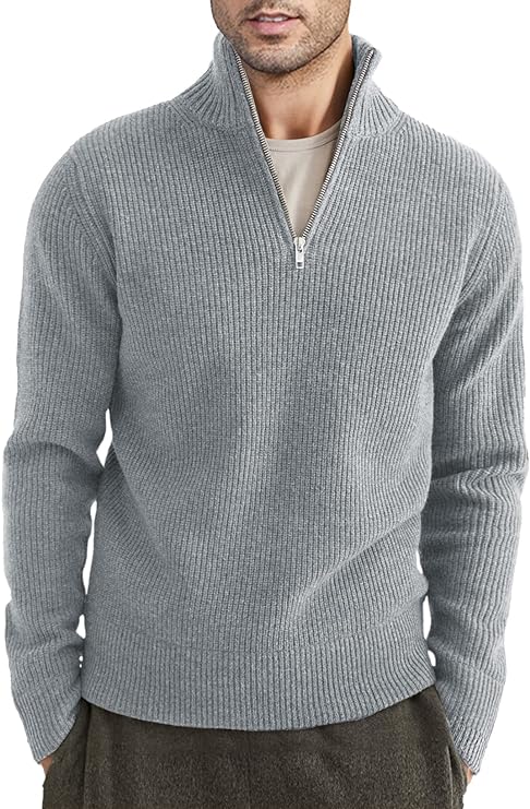"Italiensk design herrtröja med dragkedja, mörkgrön, elegant och praktisk för en stilren och bekväm look."