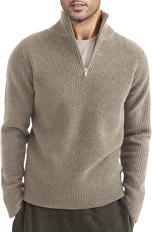 "Italiensk design herrtröja med dragkedja, mörkgrön, elegant och praktisk för en stilren och bekväm look."