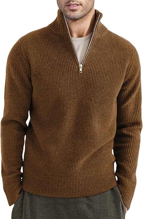 "Italiensk design herrtröja med dragkedja, mörkgrön, elegant och praktisk för en stilren och bekväm look."