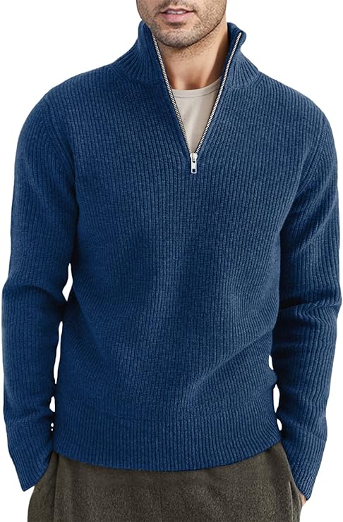 "Italiensk design herrtröja med dragkedja, mörkgrön, elegant och praktisk för en stilren och bekväm look."