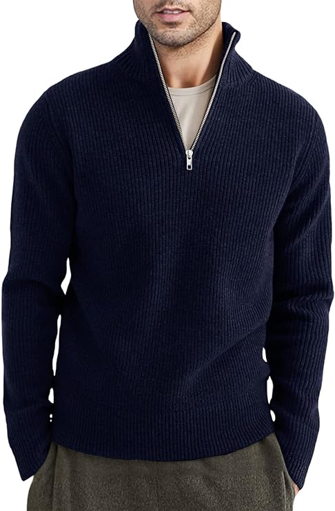 "Italiensk design herrtröja med dragkedja, mörkgrön, elegant och praktisk för en stilren och bekväm look."