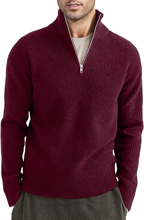 "Italiensk design herrtröja med dragkedja, mörkgrön, elegant och praktisk för en stilren och bekväm look."