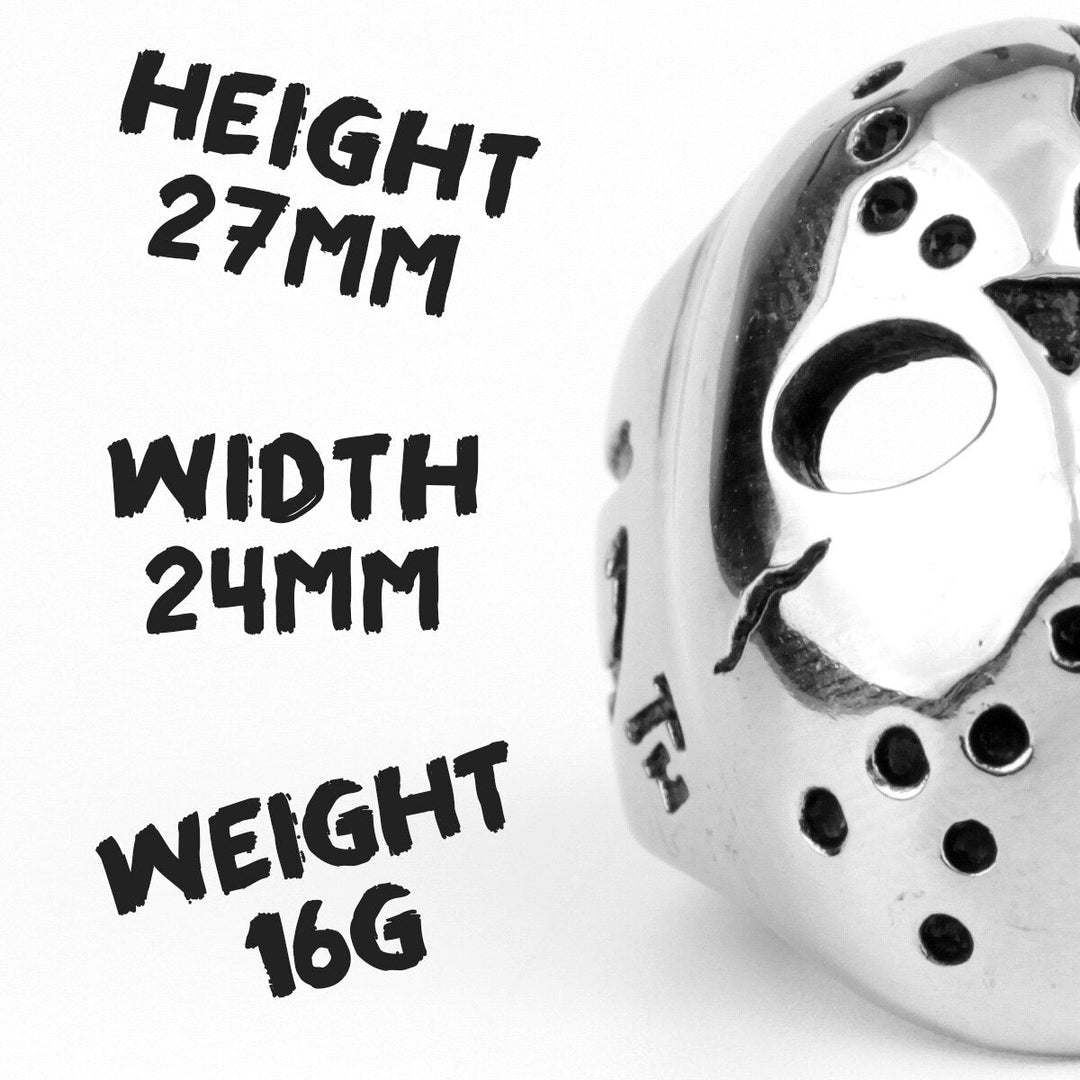 "Jason Mask Herrring i rostfritt stål, ikonisk hockeymaskdesign, silvrig, djärv accessoar för skräckfilmfans och statement-st
