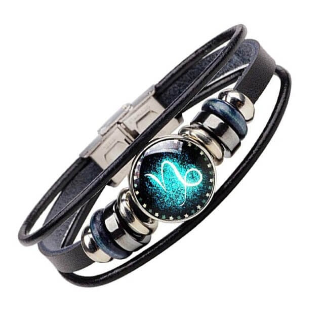 "Justerbart Zodiac-armband för herr med PU-läder och unika stjärnteckenberlocker, elegant och stilfull design."