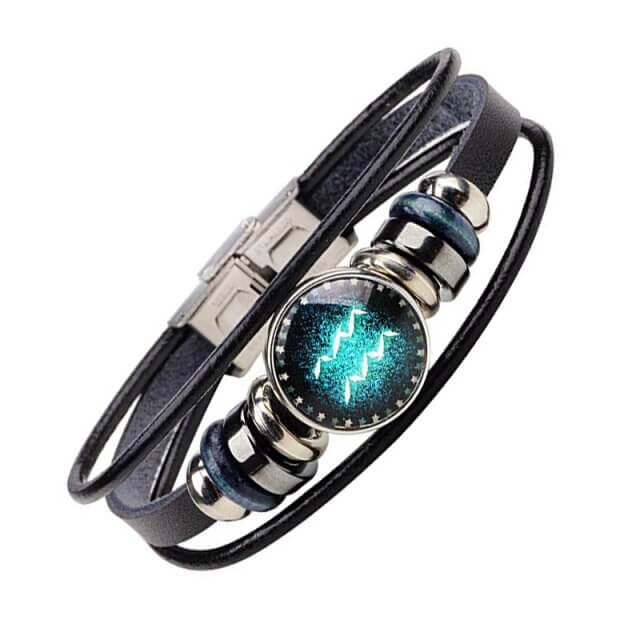 "Justerbart Zodiac-armband för herr med PU-läder och unika stjärnteckenberlocker, elegant och stilfull design."