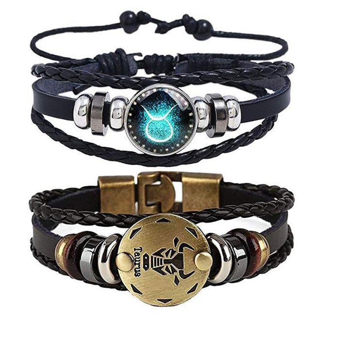 Närbild på justerbart Zodiac-armband för män med stjärnteckensdetaljer
