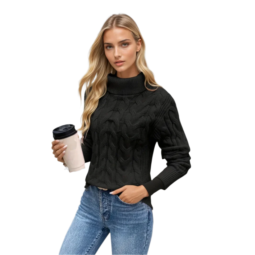 "Kabelstickad turtleneck tröja för kvinnor, i mjuk textur och stilren design, perfekt för vintermode och dagligt bruk."