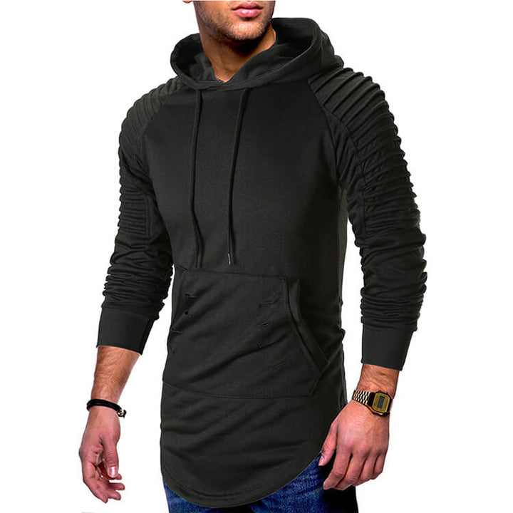 "Katana huvtröja för herr i armégrön bomull och polyester, plisserade ärmar och böjd fåll ger en stilren look."