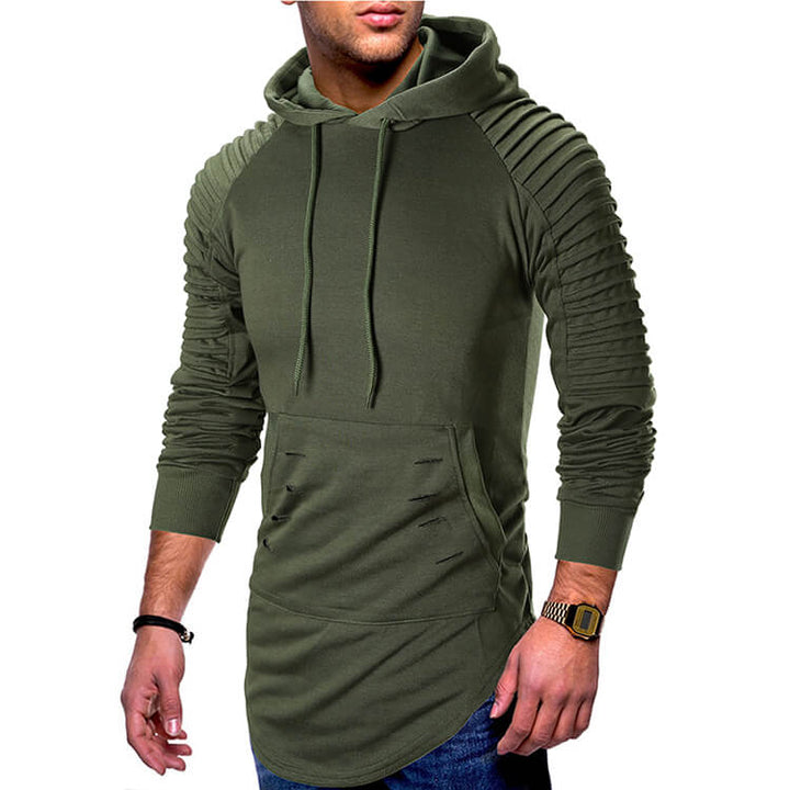 "Katana huvtröja för herr i armégrön bomull och polyester, plisserade ärmar och böjd fåll ger en stilren look."
