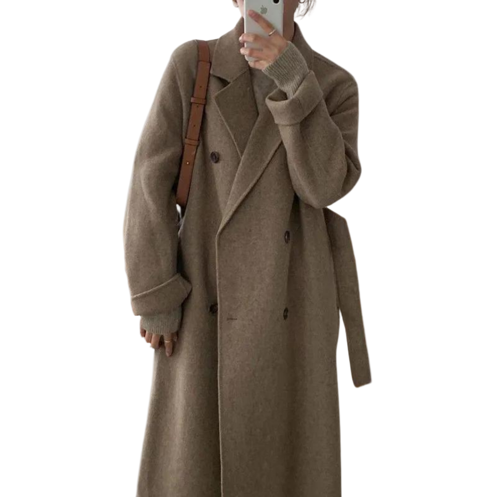 "Klassisk dubbelknäppt vinterkappa för kvinnor i beige och brun, elegant och mångsidig för formella och avslappnade tillfälle