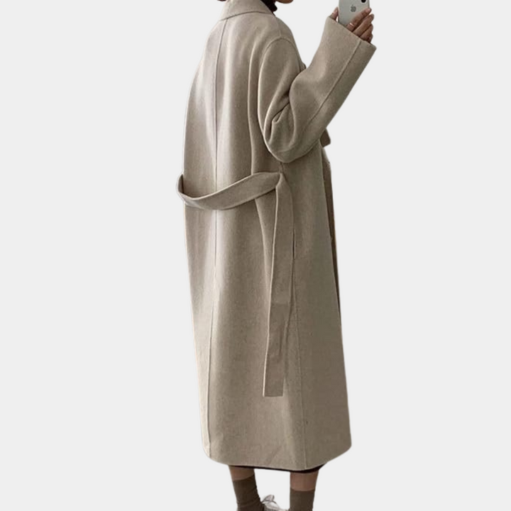 "Klassisk dubbelknäppt vinterkappa för kvinnor i beige och brun, elegant och mångsidig för formella och avslappnade tillfälle