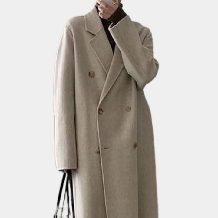 "Klassisk dubbelknäppt vinterkappa för kvinnor i beige och brun, elegant och mångsidig för formella och avslappnade tillfälle