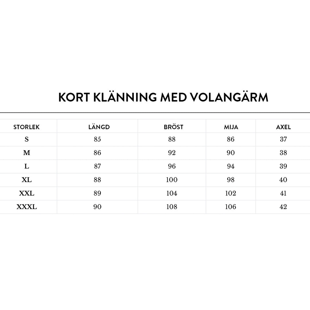 "Kort feminin klänning med V-ringad och volangärmar, perfekt för sommardagar. Enfärgad design, både stilig och luftig."