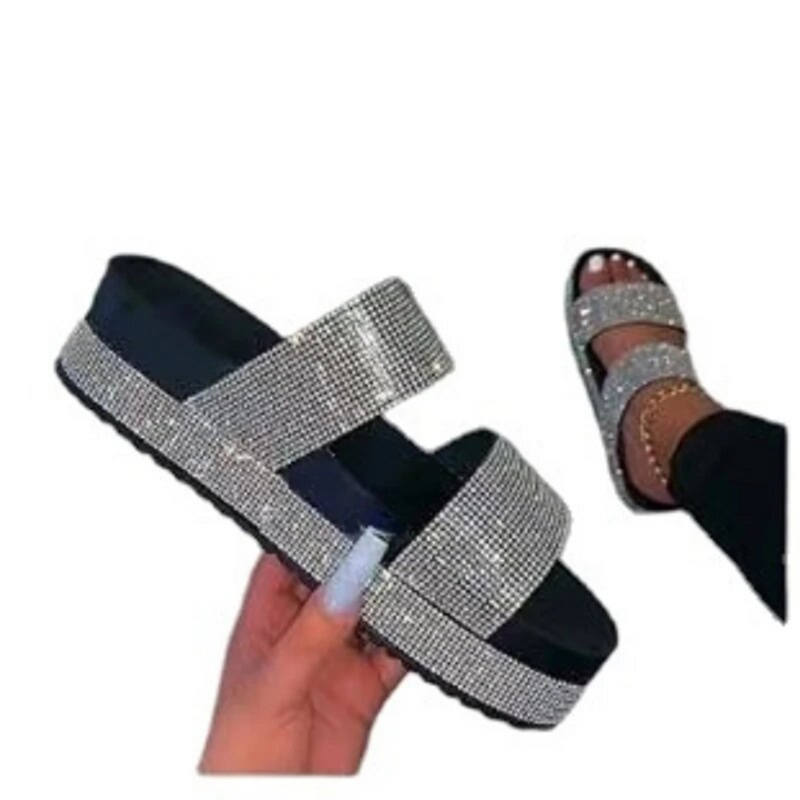 "Kvinnor Rhinestone Platåsandaler med strassdesign, stabil platåsula och glittrande look för både vardag och fest."