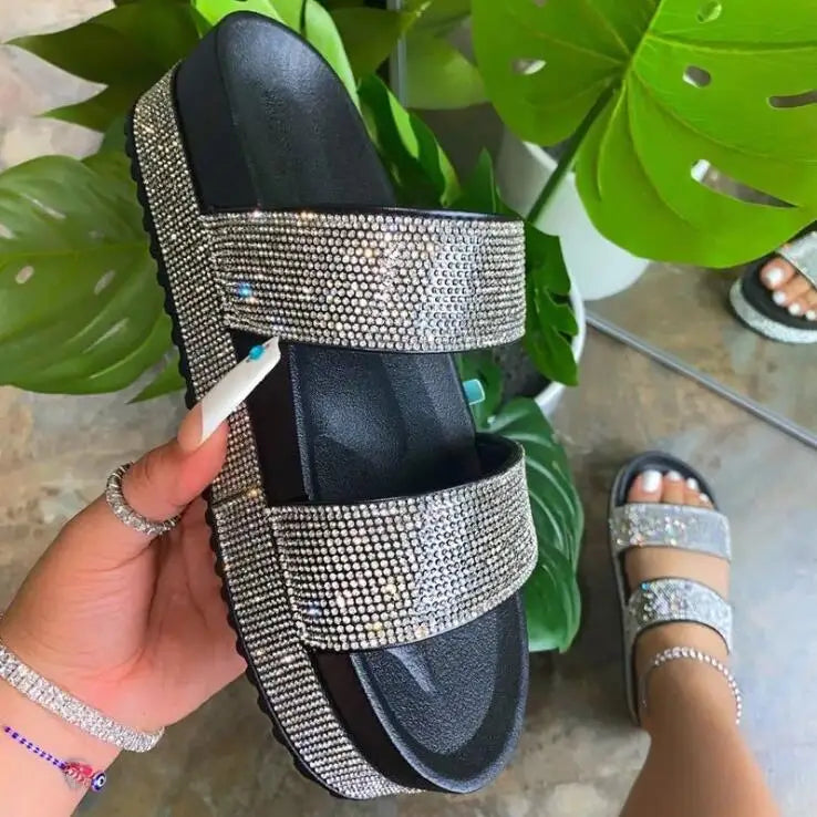 "Kvinnor Rhinestone Platåsandaler med strassdesign, stabil platåsula och glittrande look för både vardag och fest."