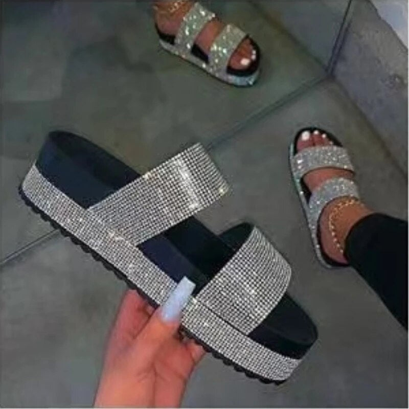 "Kvinnor Rhinestone Platåsandaler med strassdesign, stabil platåsula och glittrande look för både vardag och fest."