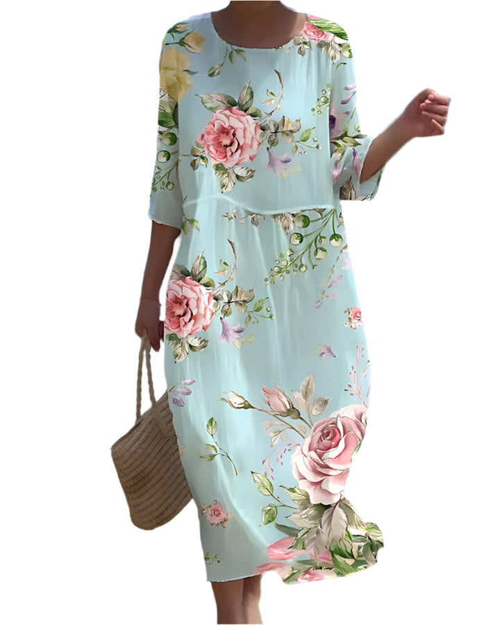 "Kvinnor elegant blommig klänning, luftigt material, feminin charm, perfekt för alla säsonger och evenemang."