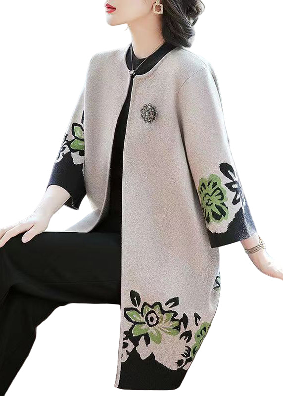 "Kvinnor patchwork cardigan med o-hals, unik design, elegant färgstarkt mönster, stickad för höst- och vinterkomfort."