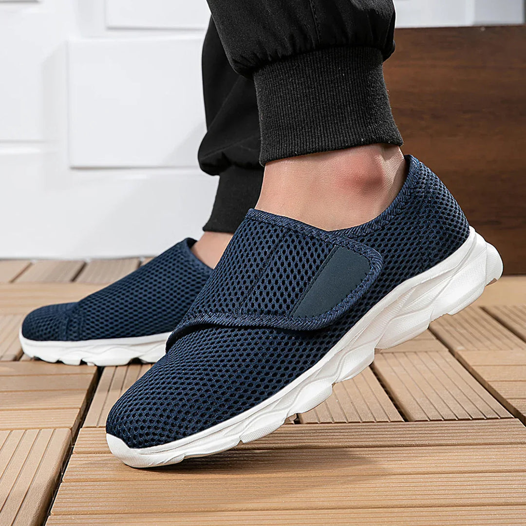 "Kvinnor promenadskor för bred fot, beige, blå, svart. Modern design, andningsbart material för maximal komfort."