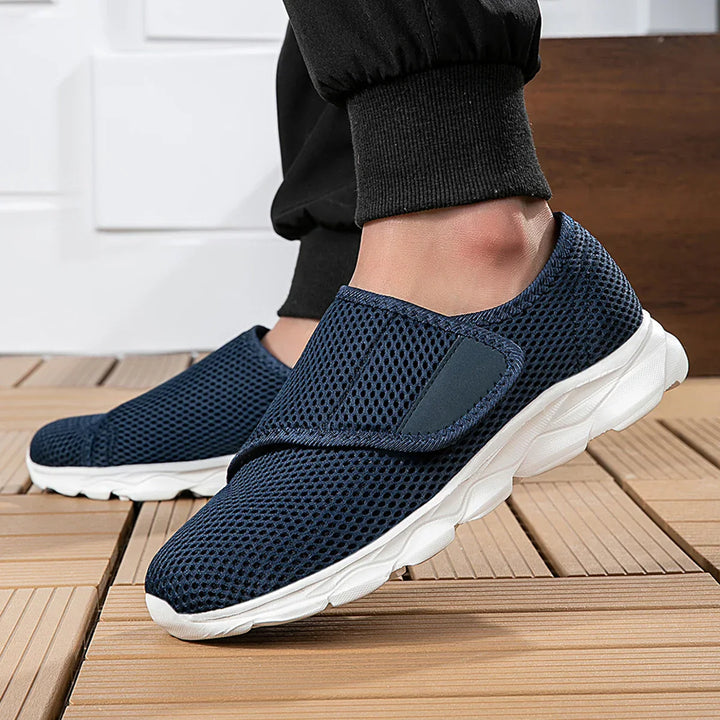 "Kvinnor promenadskor för bred fot, beige, blå, svart. Modern design, andningsbart material för maximal komfort."