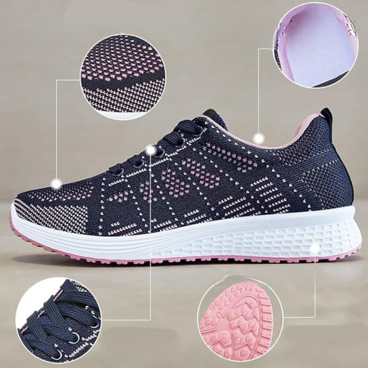 "Kvinnors andningsbara sneakers, lätta meshovandel, elegant vita sulor, modern stil och funktionalitet."