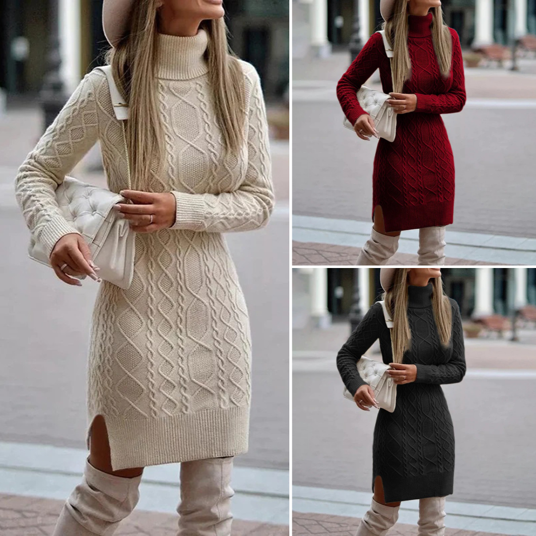 "Kvinnors avlång hösttröja med elegant siluett, mjukt material, i beige för stil och komfort under kyliga dagar."