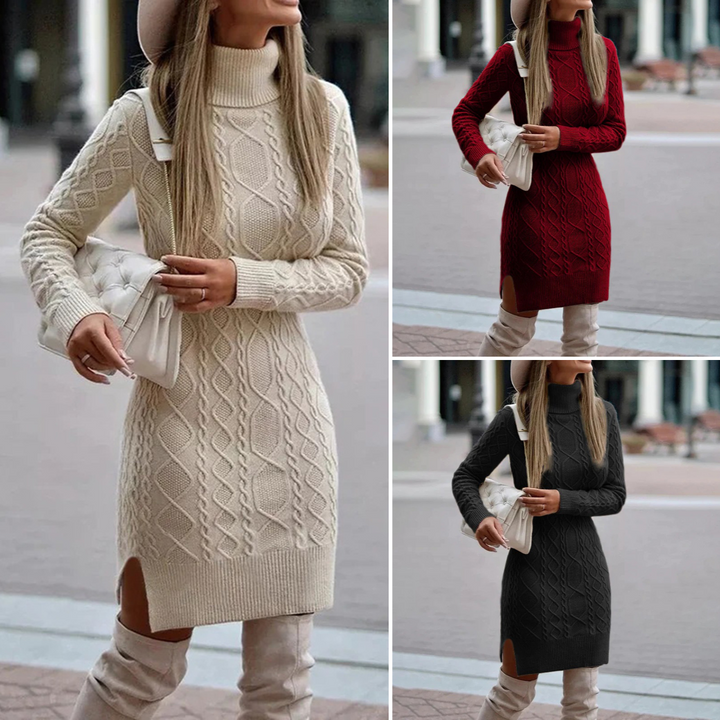 "Kvinnors avlång hösttröja med elegant siluett, mjukt material, i beige för stil och komfort under kyliga dagar."