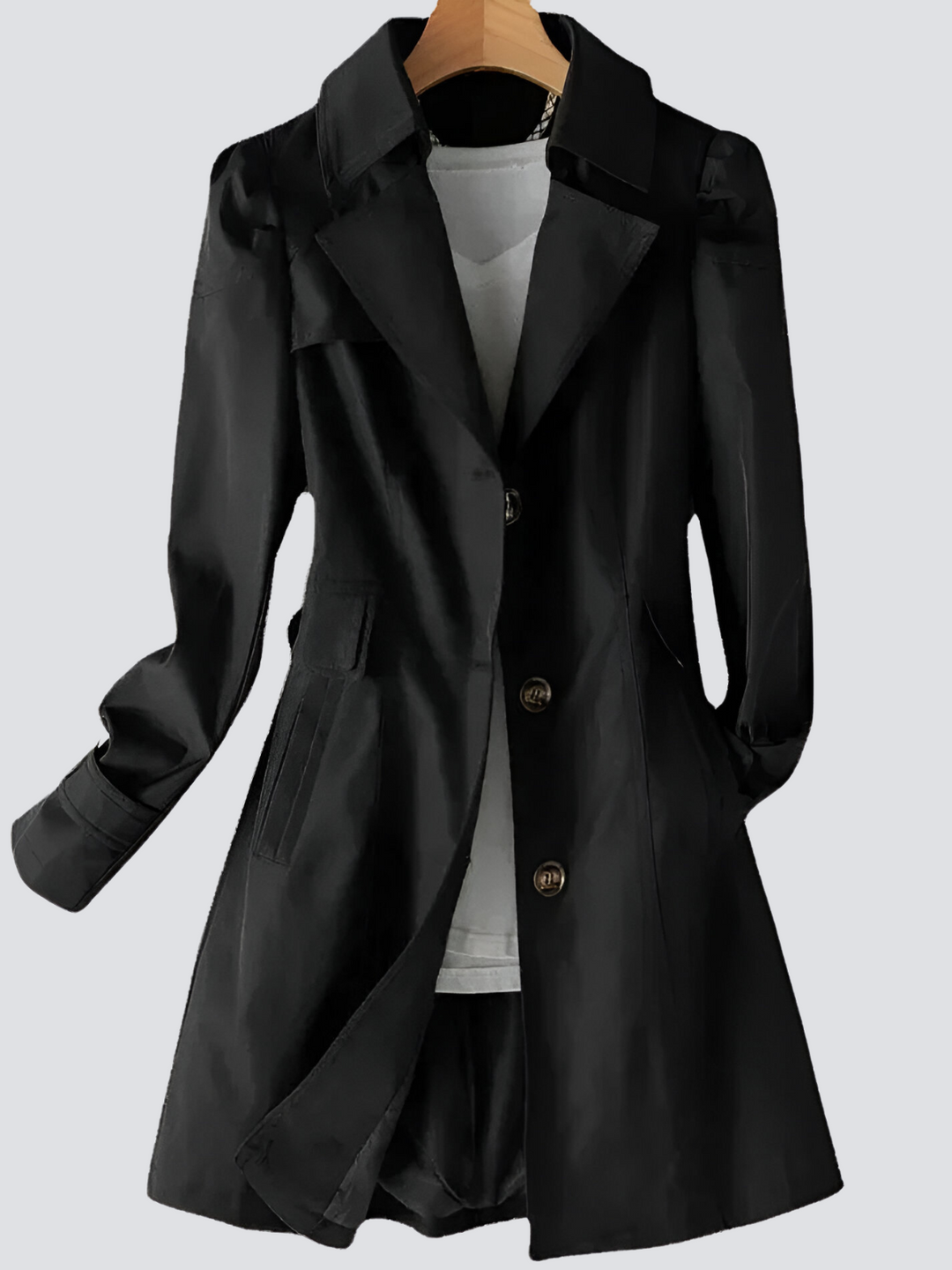Kvinnors beige trenchcoat med skräddarsydd design, perfekt för både vår och höst. Elegant och smickrande kappa.