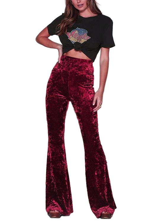 Kvinnors bell bottoms med hög midja, retro design, elastisk passform, trendig silhuett, mångsidiga bruna byxor.