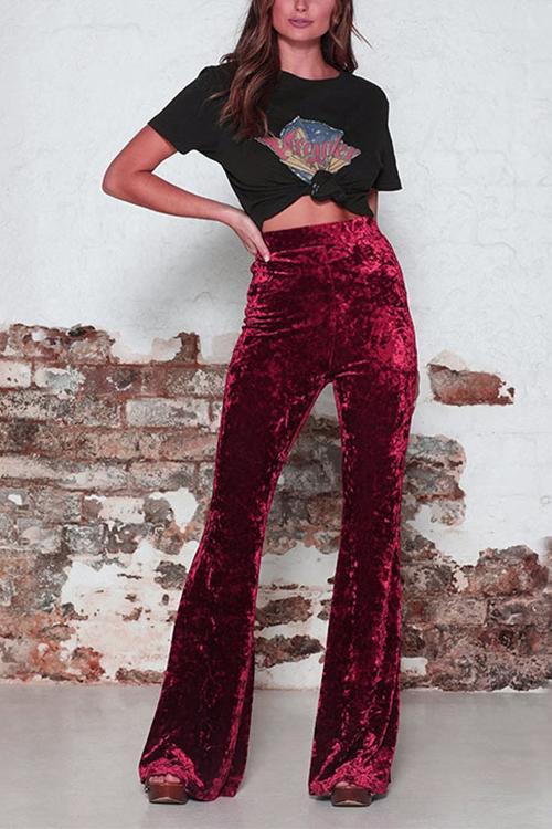 Kvinnors bell bottoms med hög midja, retro design, elastisk passform, trendig silhuett, mångsidiga bruna byxor.