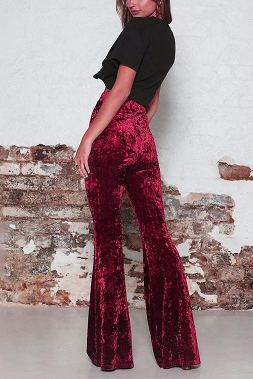 Kvinnors bell bottoms med hög midja, retro design, elastisk passform, trendig silhuett, mångsidiga bruna byxor.