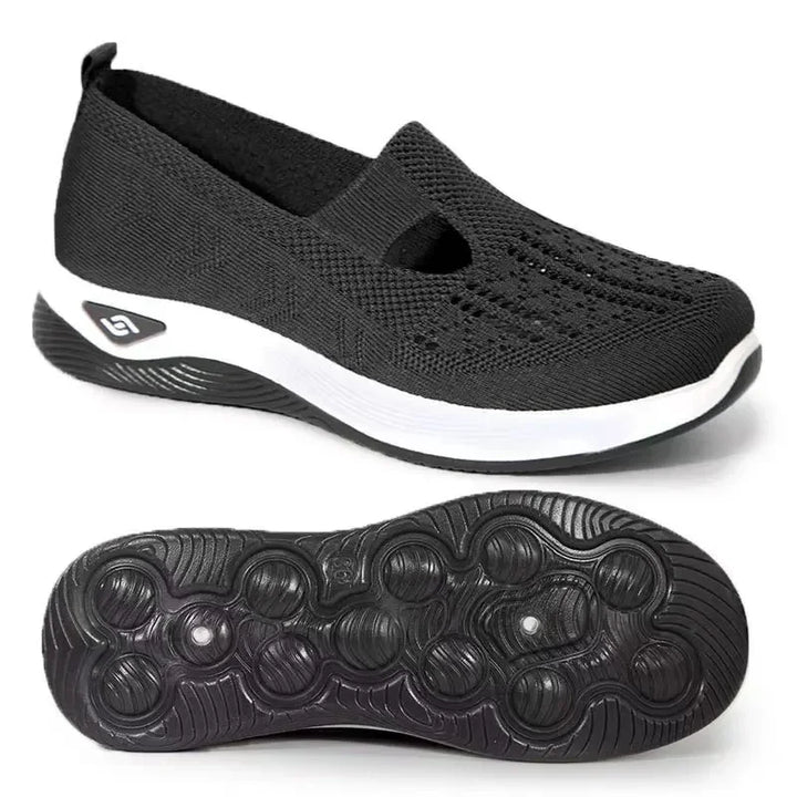 "Kvinnors blå slip-on sneakers, lättviktig, andningsbart material, med stödjande innersula och halkfri yttersula."