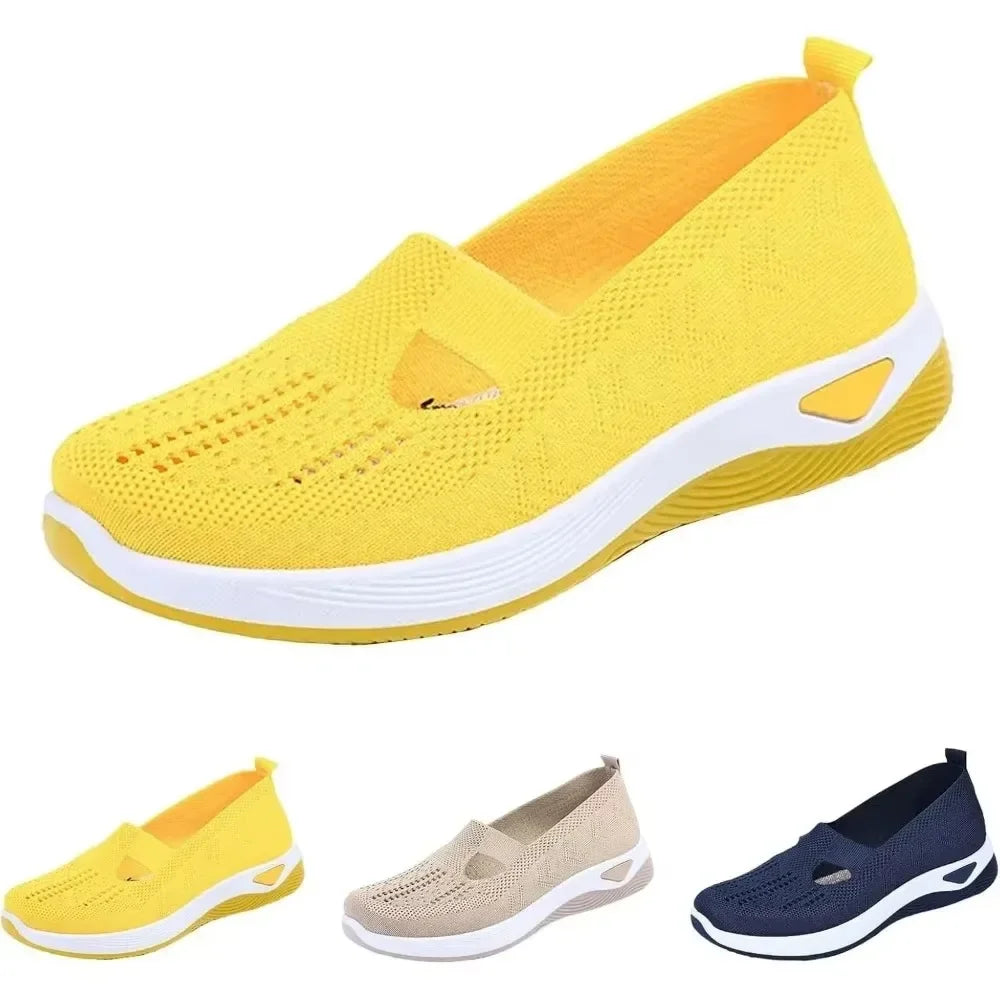 "Kvinnors blå slip-on sneakers, lättviktig, andningsbart material, med stödjande innersula och halkfri yttersula."