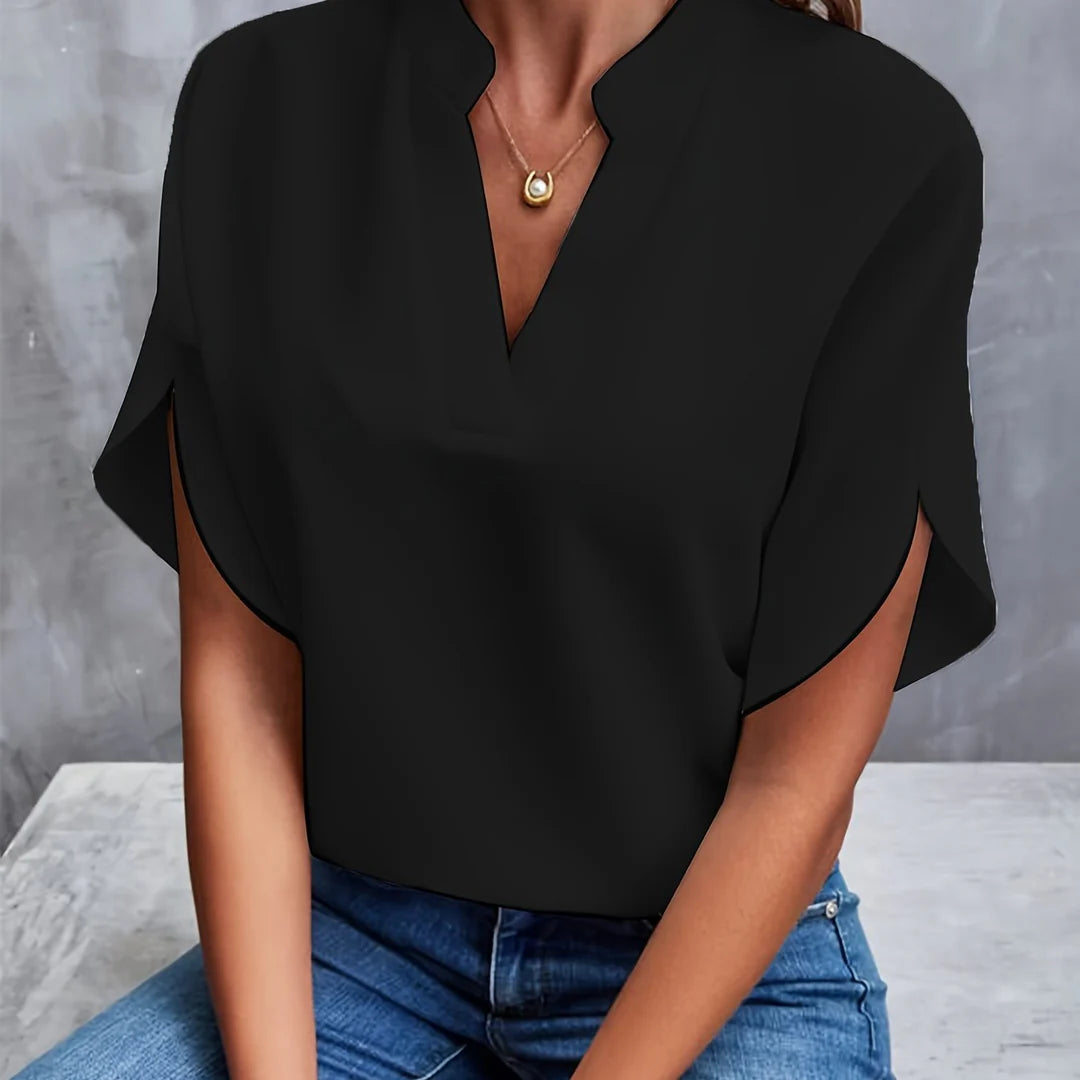 Elegant damblus med flödande ärmar och V-hals i gul