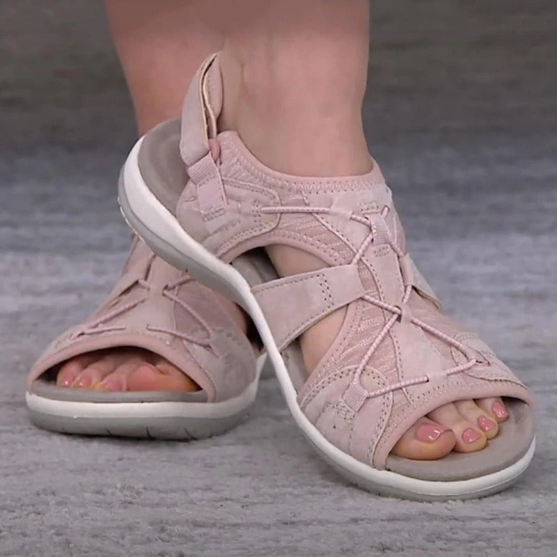 "Kvinnors bohemiska bekväma sandaler med stötdämpning, stilren design, platt klack, slitstarkt material, toppvy."