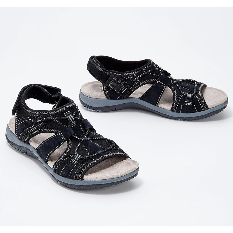 "Kvinnors bohemiska bekväma sandaler med stötdämpning, stilren design, platt klack, slitstarkt material, toppvy."