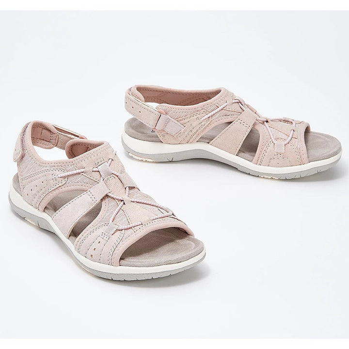 "Kvinnors bohemiska bekväma sandaler med stötdämpning, stilren design, platt klack, slitstarkt material, toppvy."