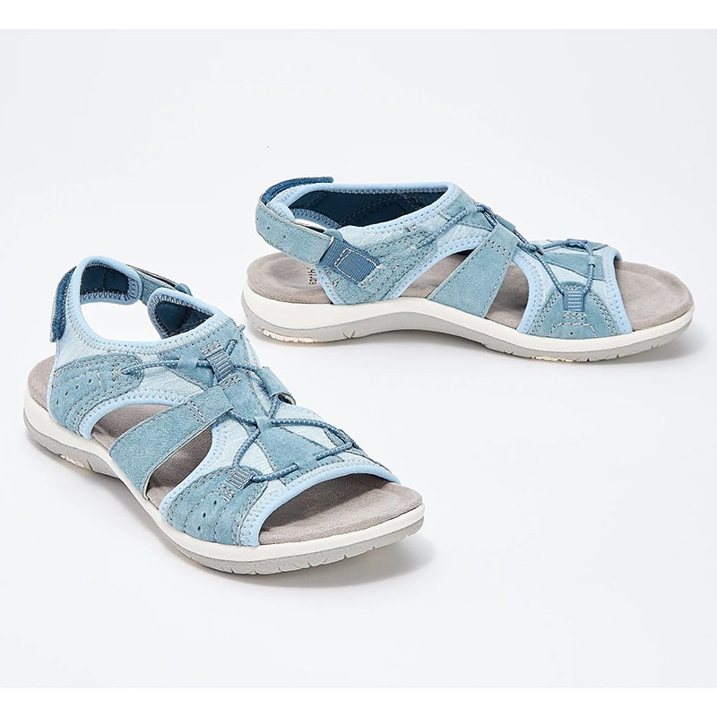 "Kvinnors bohemiska bekväma sandaler med stötdämpning, stilren design, platt klack, slitstarkt material, toppvy."
