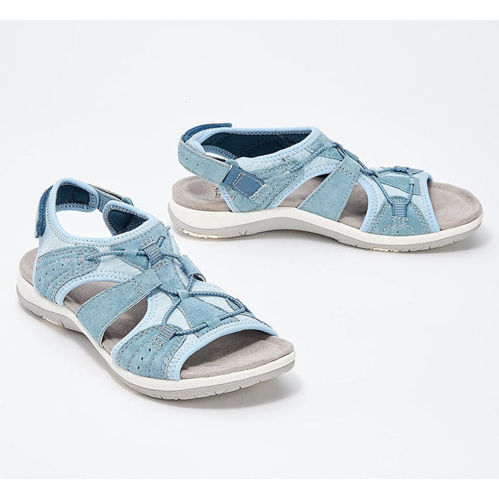 "Kvinnors bohemiska bekväma sandaler med stötdämpning, stilren design, platt klack, slitstarkt material, toppvy."