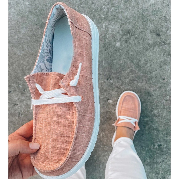 "Kvinnors canvas snörade loafers i olika färger, trendiga och bekväma med dämpad innersula och andningsbar design."