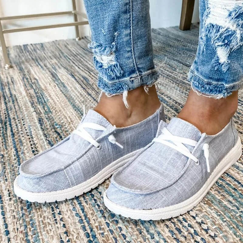 "Kvinnors canvas snörade loafers i olika färger, trendiga och bekväma med dämpad innersula och andningsbar design."
